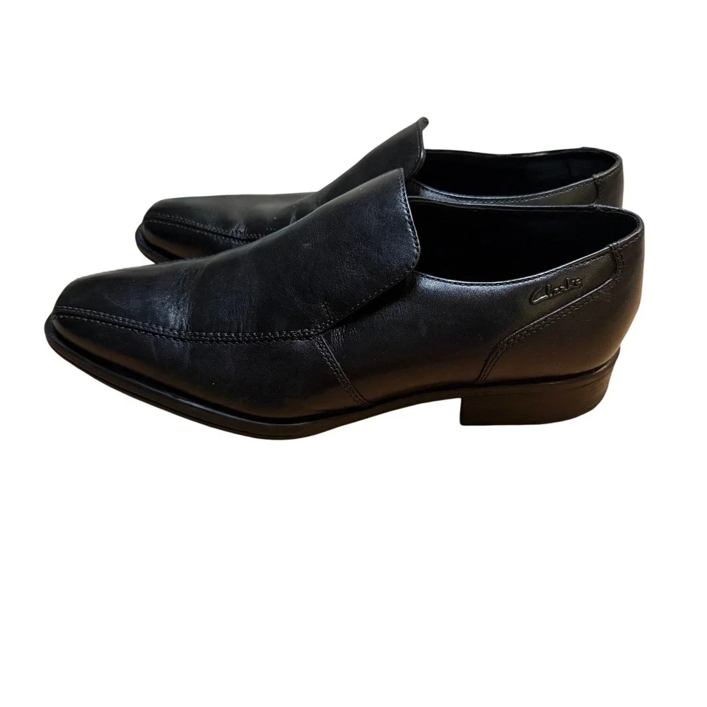 Clarks Collection Mens Black Leather Slip On Square Toe Dress Shoes 7.5M